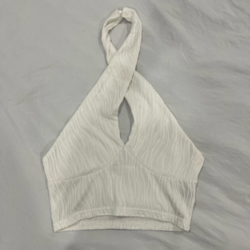 White/Cream crisscrossed neck cropped top with cutouts #croptop
